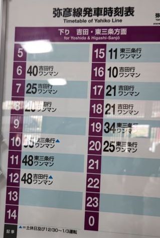 10.15彌彦駅時刻表.JPG